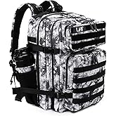 LHI Military Tactical Backpack for Men Molle Daypack 45L Army 3 Days Assault Pack Bag Large Rucksack With Bottle Holder Black and White(12*20*12)
