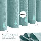 Shower Curtain 182x182cm Turquoise with Metal Hooks, Waffle Fabric view 5