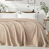 Exclusivo Mezcla King Size Fleece Blanket for Bed, Extra Soft Warm Decorative Fuzzy Blanket for Women, Lightweight Cozy Bedding Blankets, 90x104 Inches, Camel