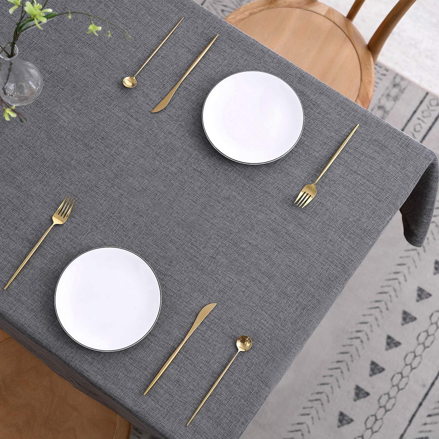 maxmill Flaxy Faux Linen Table Cloth with 2-Tone Slubby Texture Wrinkle Resistant Anti-Shrink Soft Tablecloth for Kitchen Dining Tabletop for Buffet Banquet Parties Rectangle 52 x 70 Inch Charcoal: Home & Kitchen