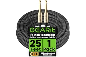 GEARit Guitar Instrument Cable (25ft) 1/4 Inch to 1/4 inch TS Straight Male to Male 6.35mm Mono Jack with Alloy Connector and