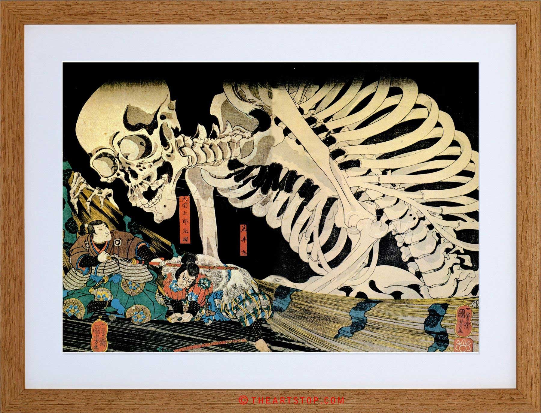 Wee Blue Coo Painting Mitsukini Defies Skeleton Utagawa Kuniyoshi Framed Wall Art Print