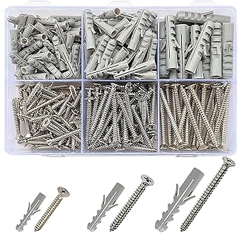 Jaset Innovations Assorted Set - Nylon Dry Wall Plugs/Rawl Plugs/Gitti, Stainless Steel Screws Phillips Head with Storage Box (Grey-240 pcs)