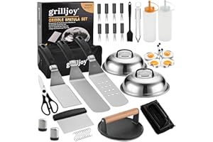 grilljoy Professional Griddle Accessories Kit Set with Smash Burger Press - Extra Thick Grill Spatula, Turner, Flipper - 38PCS Flat Top Grill Tools Kit for Outdoor Barbecue Teppanyaki Camping Cooking