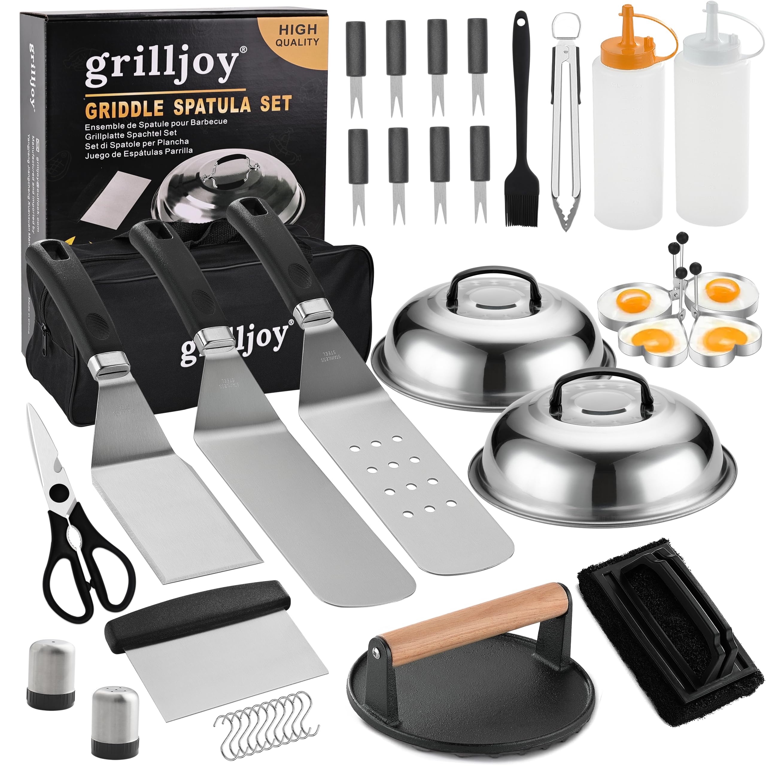 Photo 1 of grilljoy Professional Griddle Accessories Kit Set with Smash Burger Press - Extra Thick Grill Spatula, Turner, Flipper - 38PCS Flat Top Grill Tools Kit for Outdoor Barbecue Teppanyaki Camping Cooking