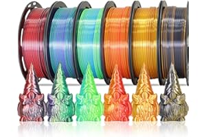 MIKA3D 6 Spools Bicolor Dual Color 1.75mm 3D Printer Filament Bundle, 3D Printing Silk PLA, Silk Red-Gold/Red-Black/Black-Orange/Gold-Copper/Lime Green-Blue/Green-Purple, 3D Silk PLA 250g X 6 Spools