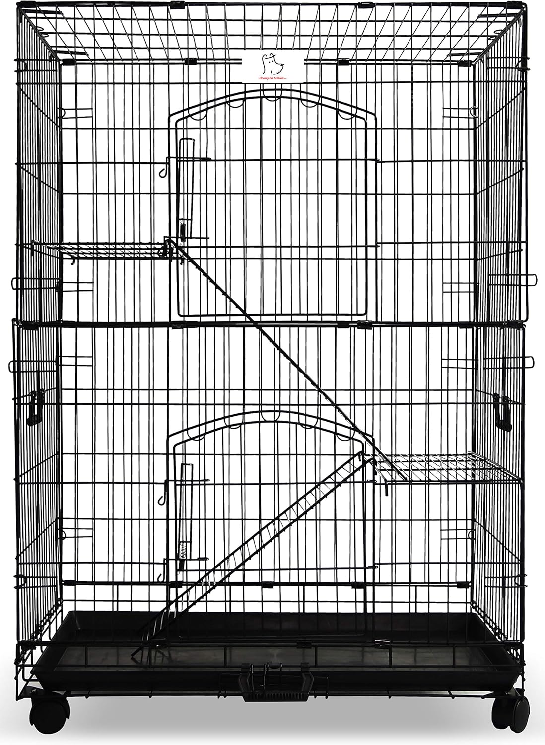HOMEY PET INC Folding Wire Cat Ferret Habitat Crate with Casters,Tray and Hammock: Kitchen & Dining