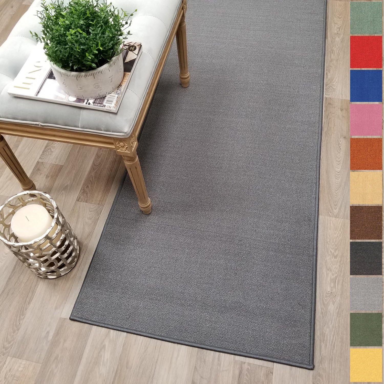 Custom Size Grey Solid Plain Rubber Backed Non-Slip Hallway Stair Runner Rug Carpet 31 inch Wide Choose Your Length 31in X 10ft