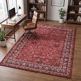 GLN Rugs Washable Vintage Area Rug 4x6 for Bedroom, Floral Living Room Rug | Low Pile 0.2 in Non-Slip Backing, Kid and Pet Safe, Traditional Vintage Floral Design, Burgundy Navy Ivory, Nursery