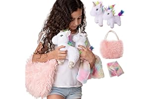 Perfectto Design Unicorn Stuffed Animals for Girls Set, Baby Mommy Unicorn Toy, Bag and Doll Blanket - Plush Toy for 3 4 5 Year Old Girl, Christmas Birthday Little Girl Gift Age 3-8