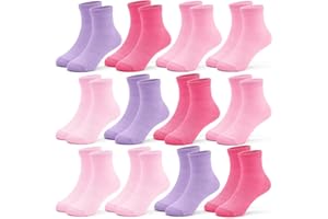 12 Pairs Girls Socks Kids Girls Crew Socks Toddler Colorful Sock Multipack for Kids 1-14 Years