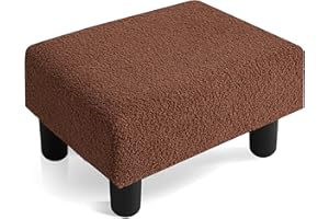Poofzy Small Foot Stool, Rectangle Small Ottoman Foot Rest for Couch, Sherpa Ottoman Footstool with Legs, Footstools and Ottomans for Living Room and Bedroom (Brown)