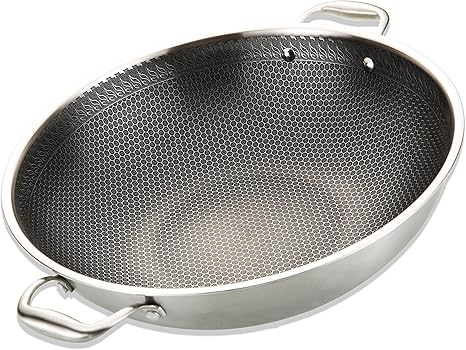 Amazon すべてのストーブのための2つのハンドルが付いている焦げ付き防止の中華なべ304のステンレス鋼の中華なべ鍋 カバーなし 中華鍋 オンライン通販