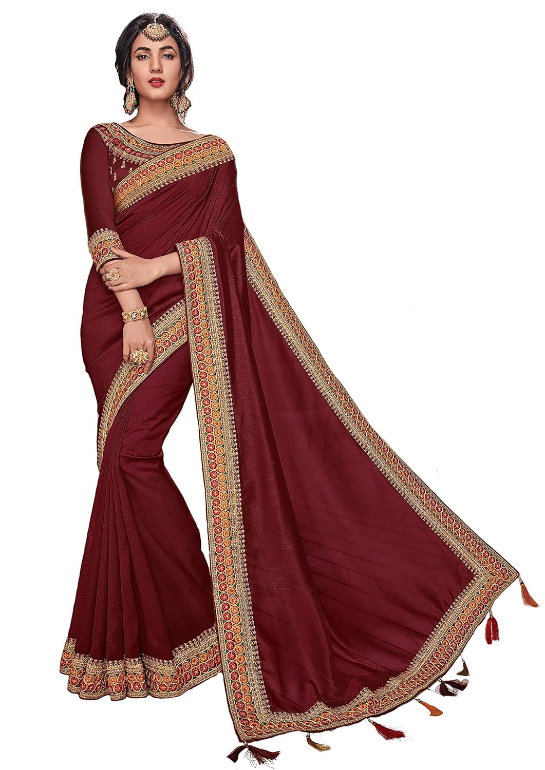 limonz silk saree with blouse piece (pari-li-1102_bright maroon_free size)