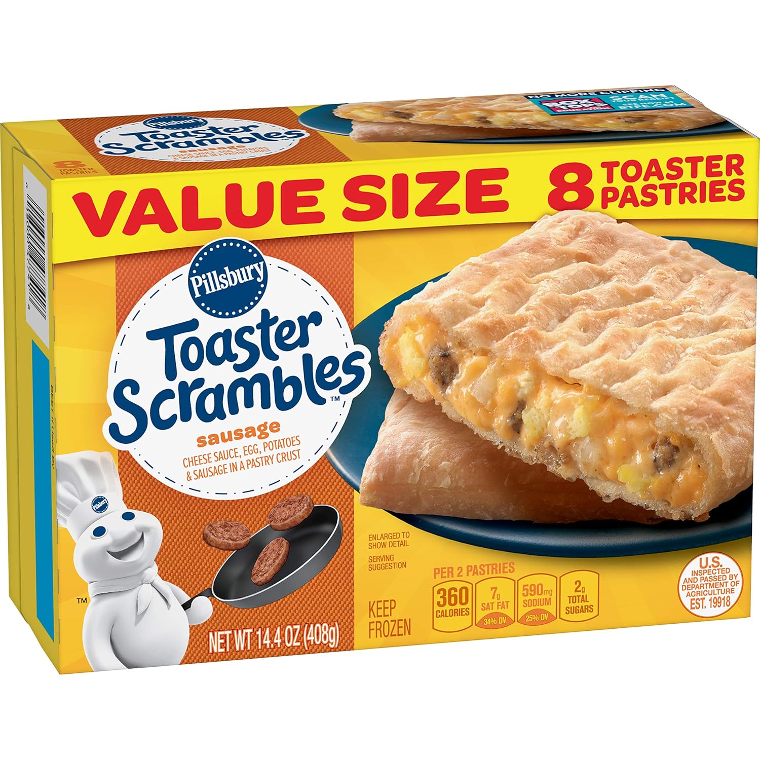 Pillsbury Toaster Scrambles, Sausage, 8 Frozen Pastries, 14 oz. Box
