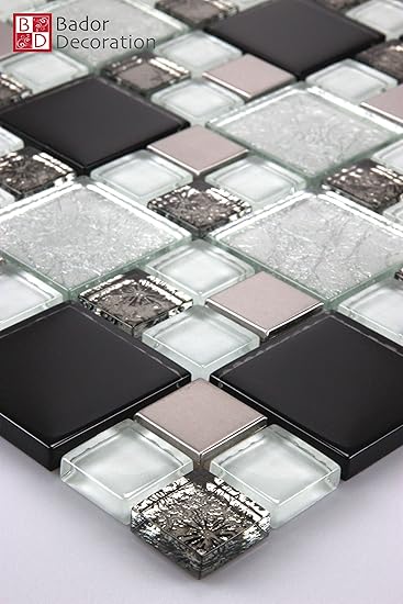 1 Matte Glasmosaik Mosaikfliesen Glas Edelstahl 8mm 15x15cm Schwarz Silber Weiss Amazon De Baumarkt