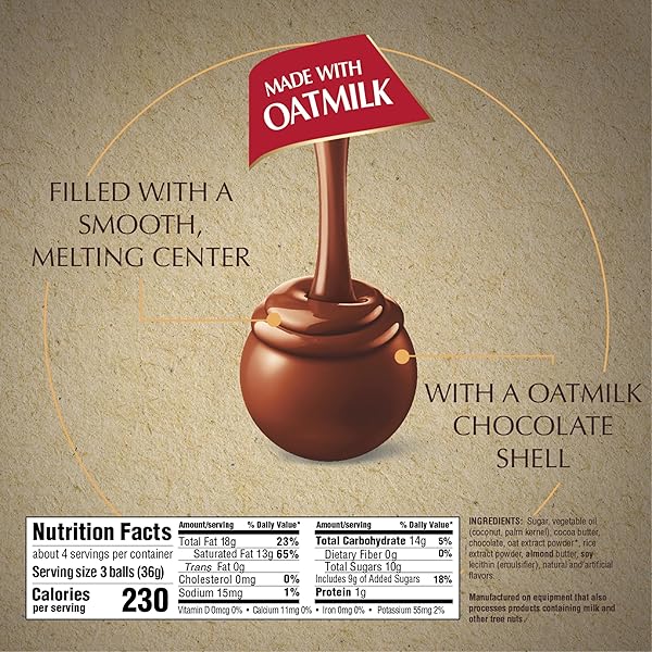 LINDT LINDOR OATMILK CHOCOLATE CANDY TRUFFLES, NON-DAIRY CHOCOLATE TRUFFLES WITH SMOOTH, MELTING TRUFFLE CENTER, 5.1 OZ.