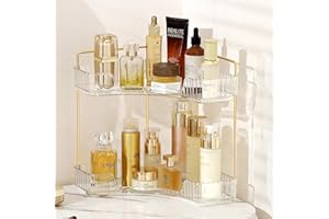 Weidace Corner Bathroom Counter Organizer Bathroom Countertop Shelf Makeup Organizer for Vanity Perfume Tray for Corner Storage (2 Tiers, White)