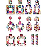 Kigeli 6 Pairs Multicolor Earrings for Women Rhinestone Colorful Statement Crystal Geometric Drop Dangle Teardrop Diamond Earrings for Christmas Prom Party Jewelry Gifts Collection