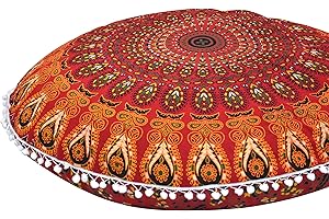 ANJANIYA - 32" Peacock Mandala Bohemian Yoga Meditation Floor Pillow Cover Comfortable Home Car Bed Sofa Cushion Couch Seating Large Zipped Throw (32 inches, Red)