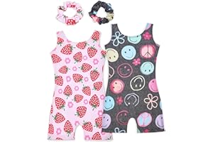 Tstiti Gymnastics Leotards for Girls 2 Pack Sparkly Kids Biketards Dance Unitards Matching Hair Scrunchies