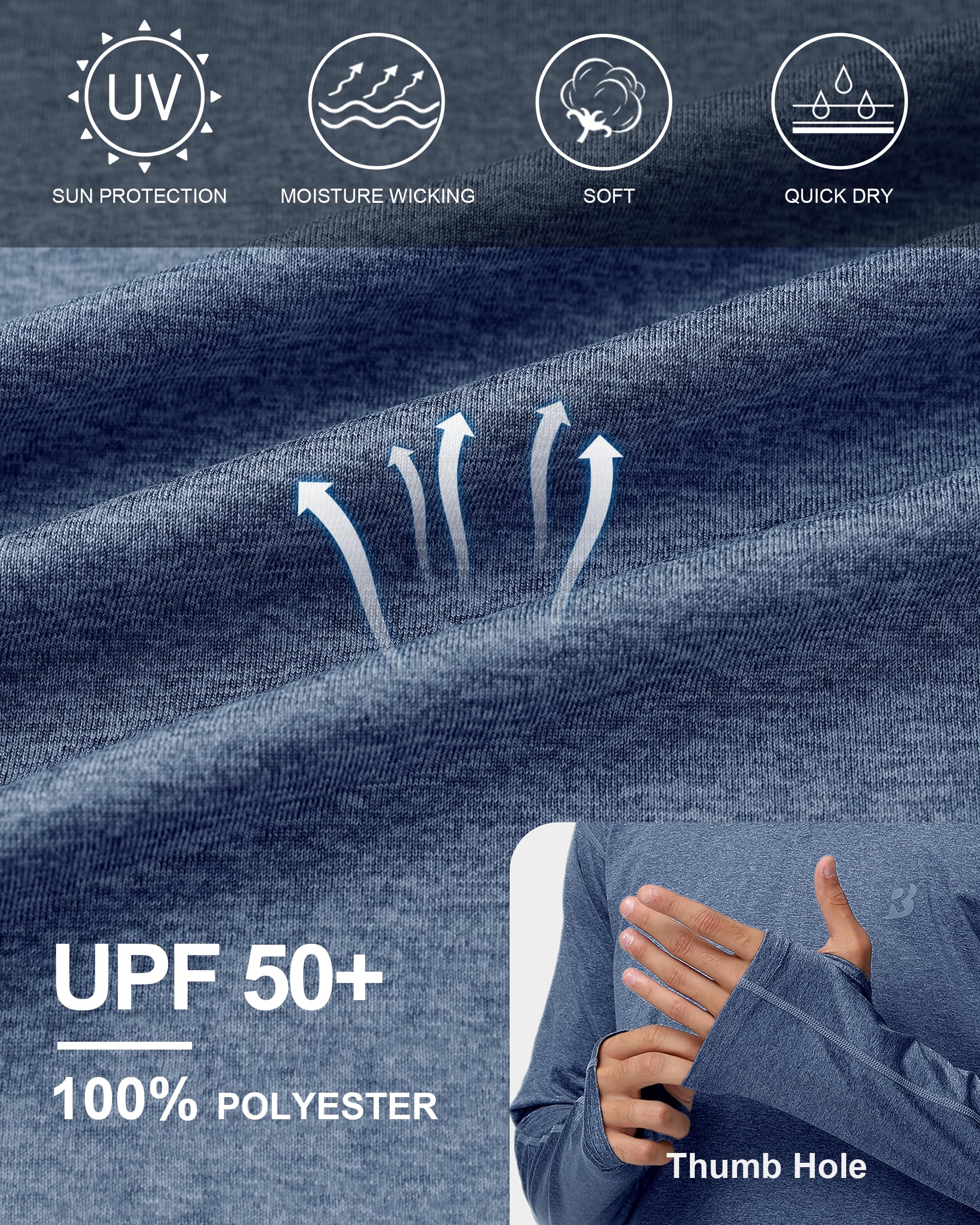 Roadbox Mens UPF 50+ Fishing Shirts, Long Sleeve UV Sun Hoodie, Hiking Running Swim Athletic Workout Shirt