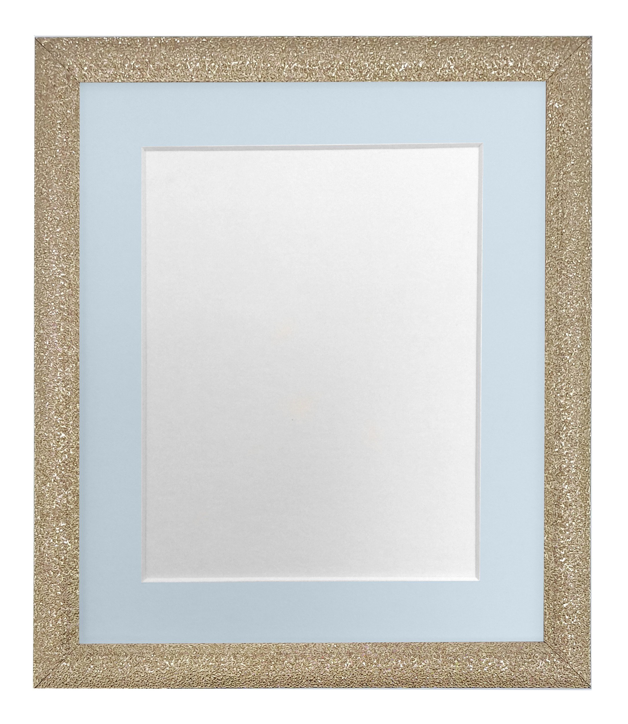 FRAMES BY POST Glitz Gold Picture Photo Frame with Blue Mount 10 x 10 Image Size 8 x 8 Inch Plastic Glass