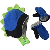 N'Ice Caps Toddler Baby Hat Mitten Set Boys Dino Fleece Gloves Warm Sherpa Lined