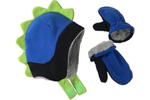 N'Ice Caps Toddler Baby Hat Mitten Set Boys Dino Fleece Gloves Warm Sherpa Lined