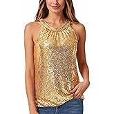 Anna-Kaci Women's Sparkly Sequin Halter Tank Tops Sleeveless Shirt Club Outfits