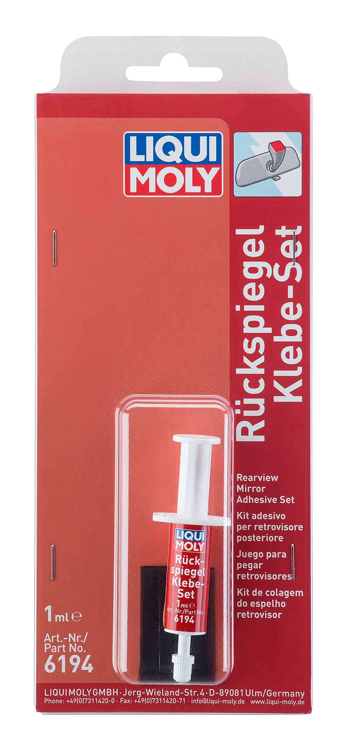 LIQUI MOLY Rearview Mirror Adhesive Set | 1 ml | Adhesive | SKU: 6194, Red