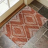 ReaLife Rugs Machine Washable Area Rug - Living Room Bedroom Bathroom Kitchen Entryway Office - Padded Crease Free Stain Resistant Premium - Moroccan Tribal Diamond - Jax- Orange - 2'x 3'