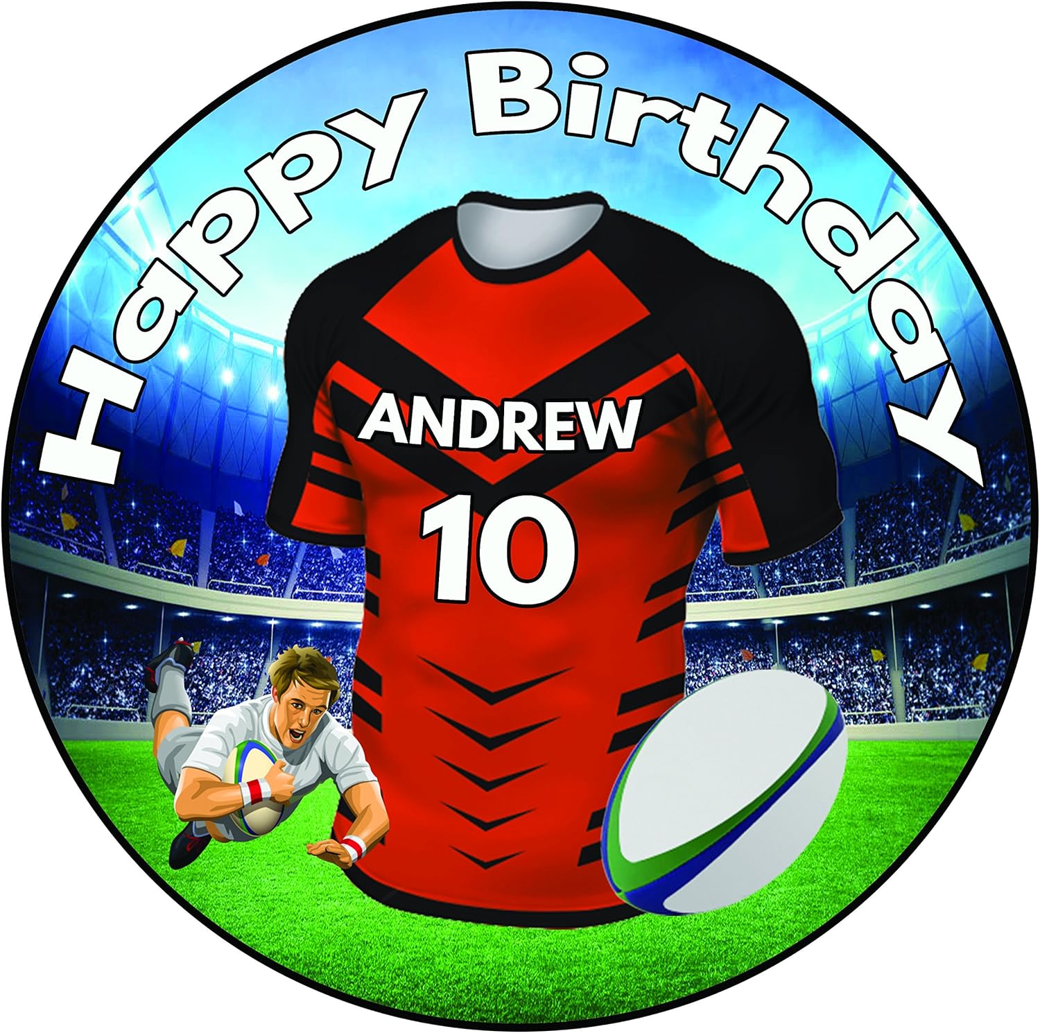 Personalised Rugby Shirt Birthday Cake Topper 8" (20cm) Icing Round