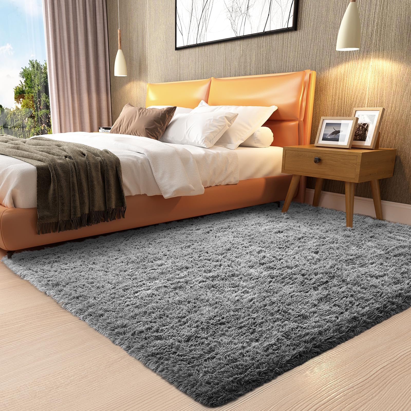 Photo 1 of Ophanie Upgrade Rugs Fluffy Shaggy Soft Area Rug Non-Slip Indoor Floor Carpet 3x5 Ft Medium Gray