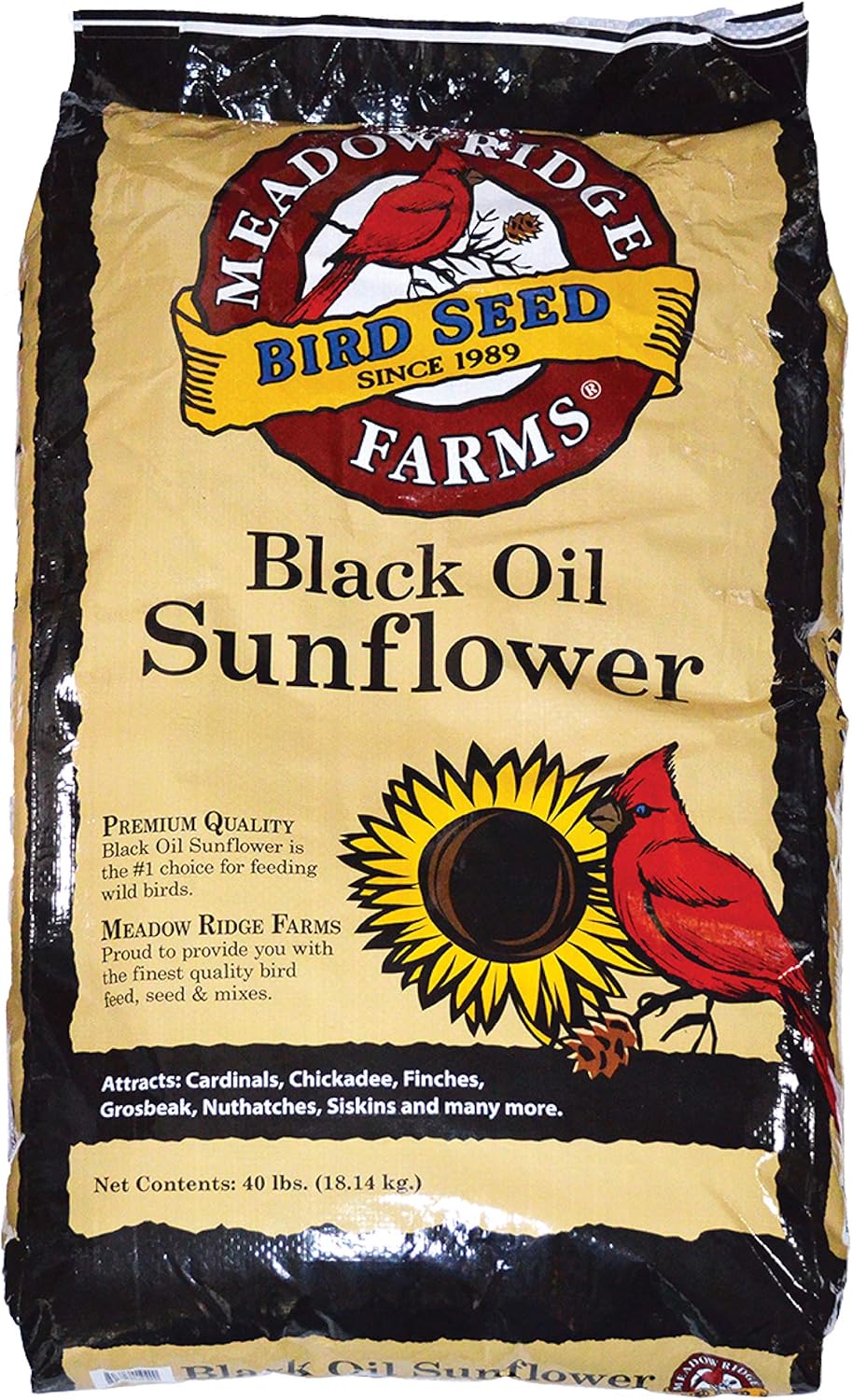 Backyard Birding & Wildlife - Meadow Ridge Farms Black Oil Sunflower Bird Seed, 40-Pound Bag