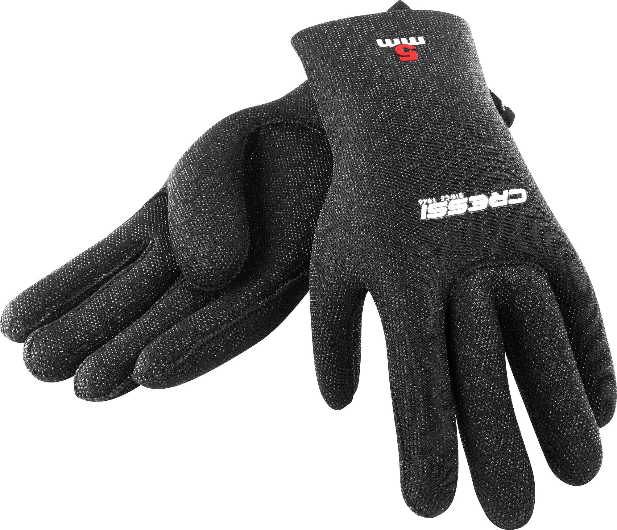 Cressi High Stretch Gloves -Unisex 5-Finger Diving Gloves made of Soft, Single-lined, High-strength Neoprene, 3.5mm, Black/Red Logo, L