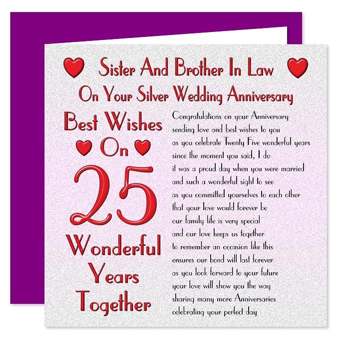 Sister Brother 25th In Law Wedding Anniversary Karte Auf Ihr