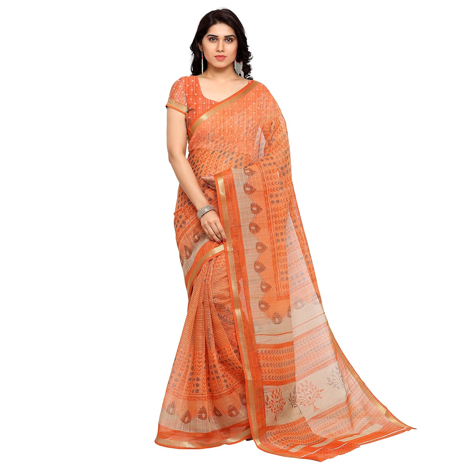 ginigold women's cotton saree with blouse piece (samudrika14_orange)