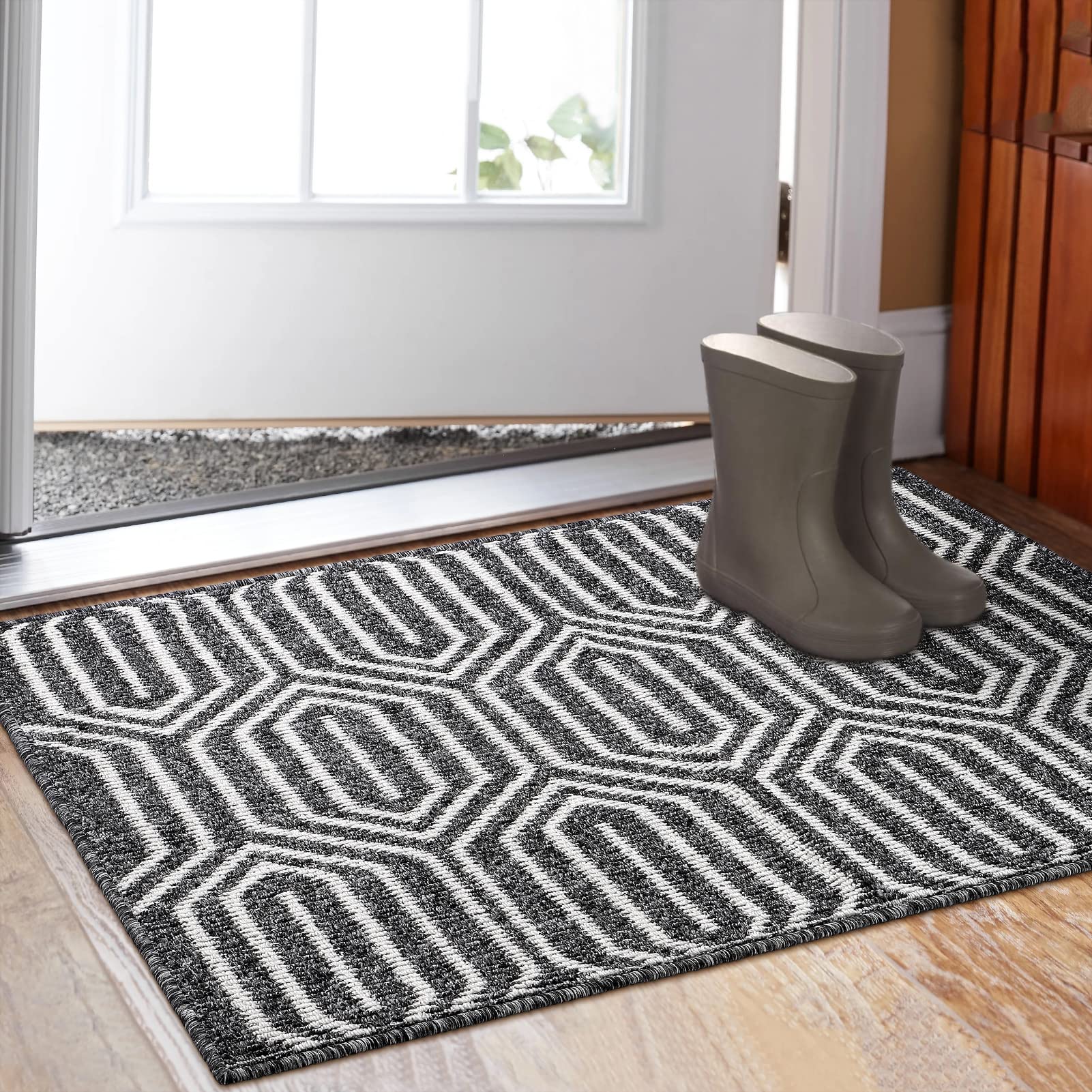 Photo 1 of Indoor Doormat 32"x 48", Absorbent Front Back Door Mat Floor Mats, Rubber Backing Non Slip Door Mats Inside Mud Dirt Trapper Entrance Door Rug Carpet, Machine Washable Low Profile-Black Time Cloister