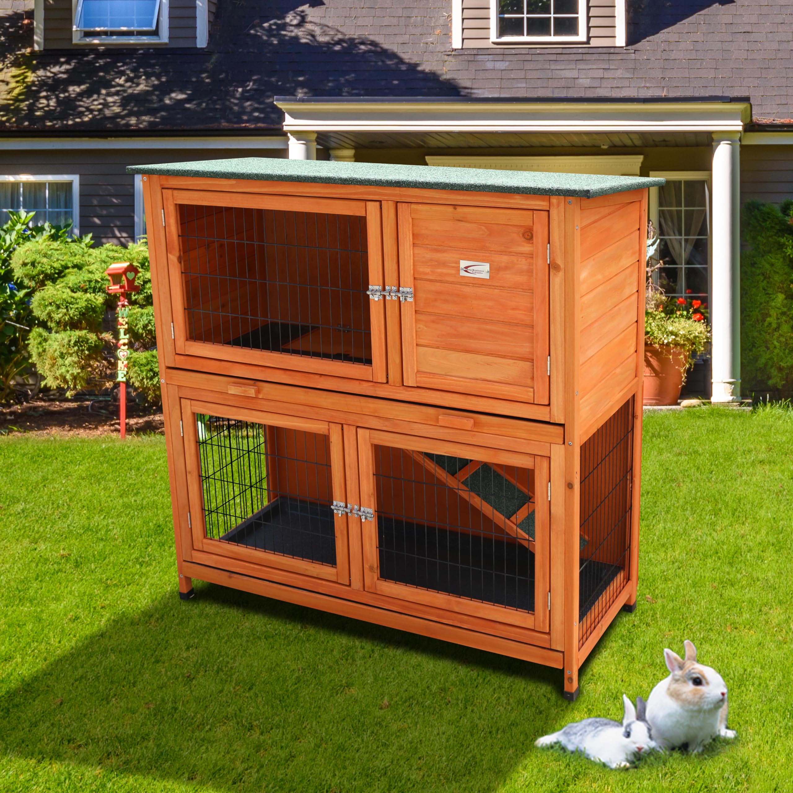 2 Tier Rabbit Hutch & Run Guinea Pig House Cage (RH06)