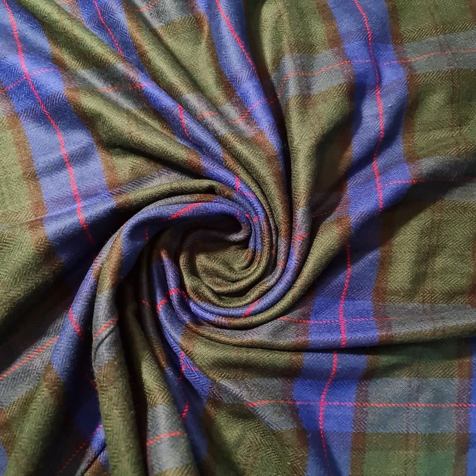 100% Brushed Cotton Flannel Fabric Tartan Winceyette Craft Dress Material 58'' - 150 cm Wide Sold As 1 Meter Pre - Cut Lengths (Green Blue Tartan) (IN04)