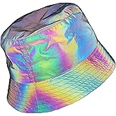 LZLRUN Rainbow Reflective Fisherman's Hat Caps Men Fluorescent Hat Casual Night Halloween Cap