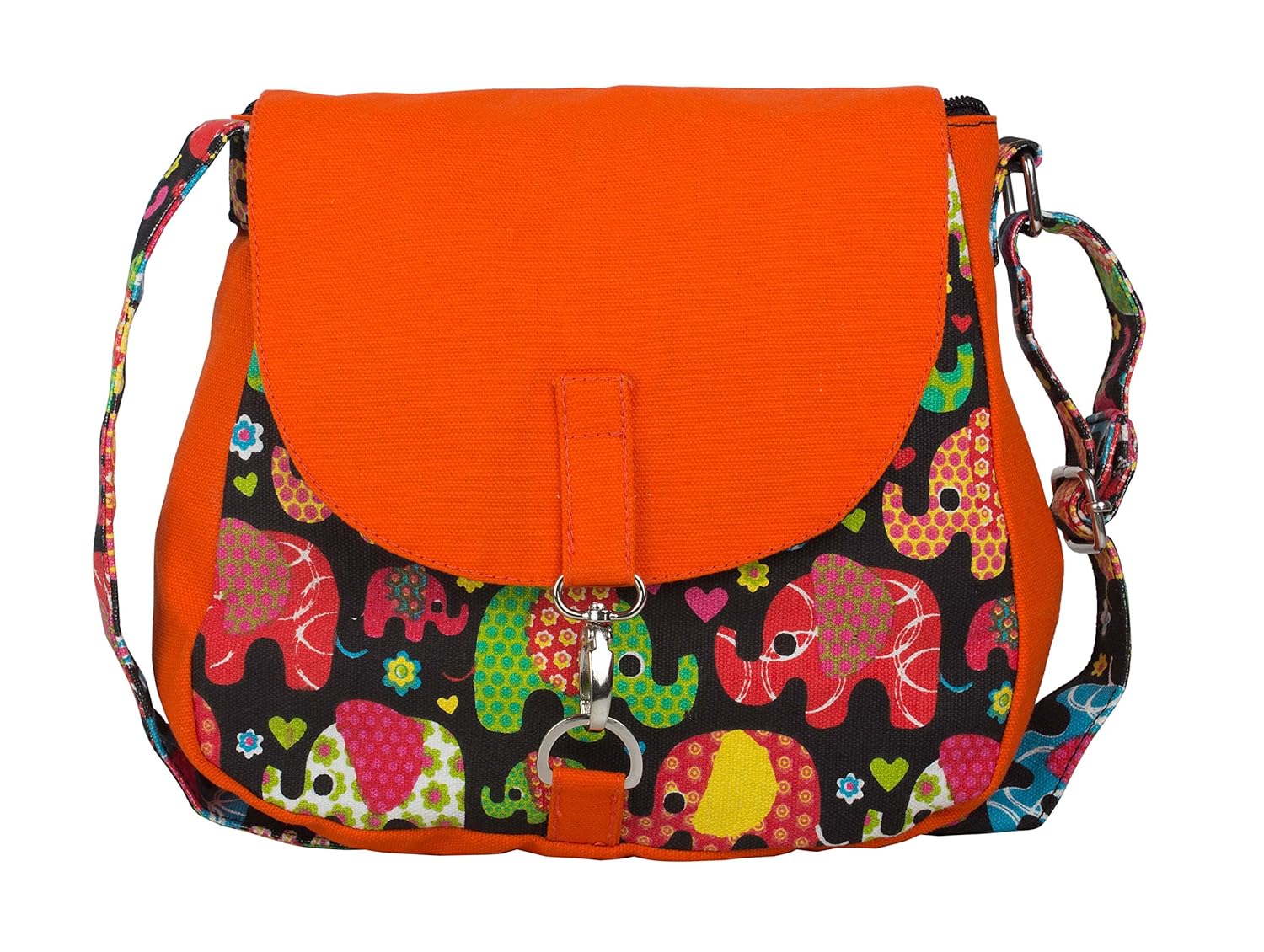 vivinkaa orange hathi canvas sling bag for women