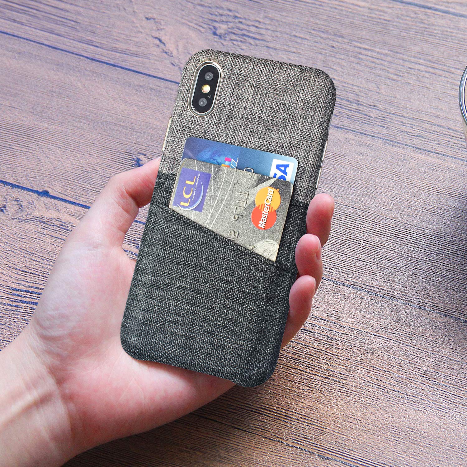 PARFASE iPhone Xs Max Wallet Case, iPhone Xs Max Case Soft Cloth Fabric Case with 2 ID Credit Card Holder Slots for Apple iPhone Xs Max 6.5 inch (Gray/Black)