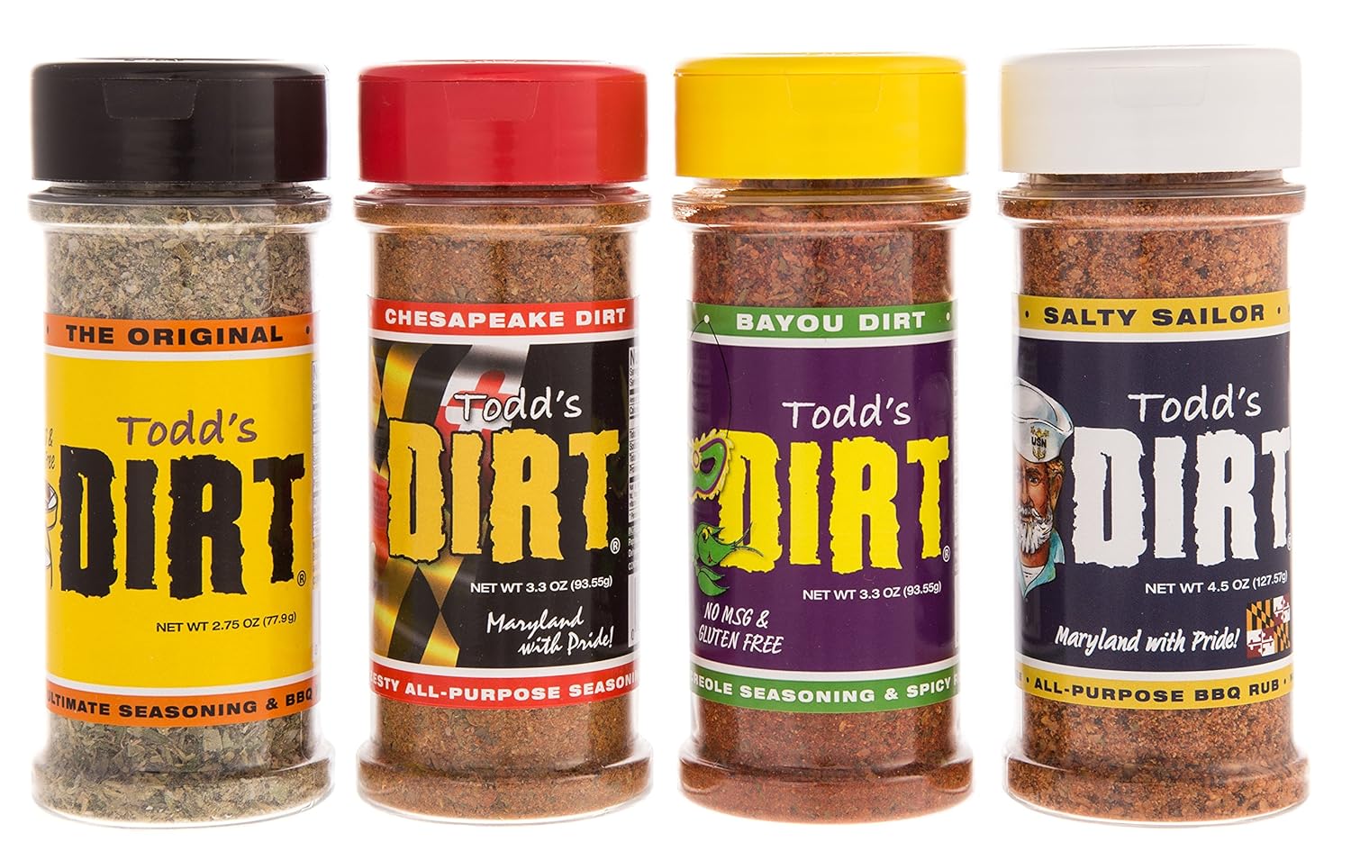 Todd's DIRT 4 Bottle Sampler Set (Original, Chesapeake, Bayou and Salty Sailor) Small bottles