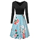 Yeslife Women's V-Neck Long Sleeve Pockets Floral Print Swing Casual Dress Floral-02 L