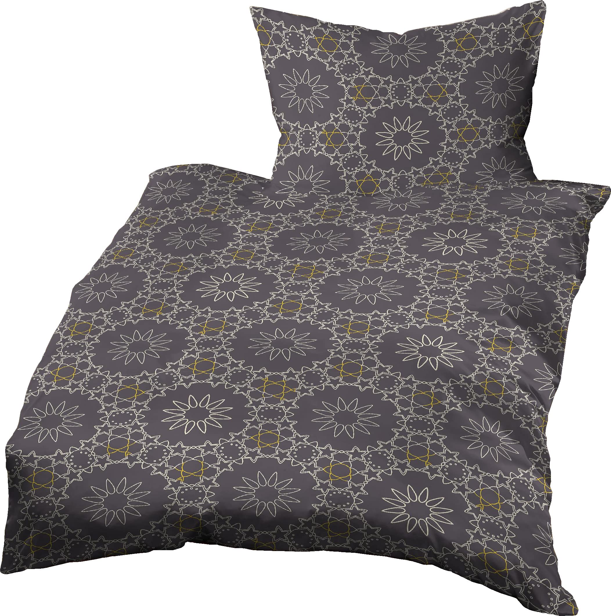 Gerald Wittmann Bed Linen 140 x 200 cm + 70 x 90 cm, Cotton Satin, Ornaments Grey Beige