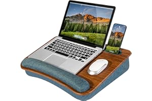 LAPGEAR Portable Laptop Lap Desk with Pillow Cushion, Anti-Slip Strip, Tablet or Phone Storage Slot, Pen and Pencil Pocket, a