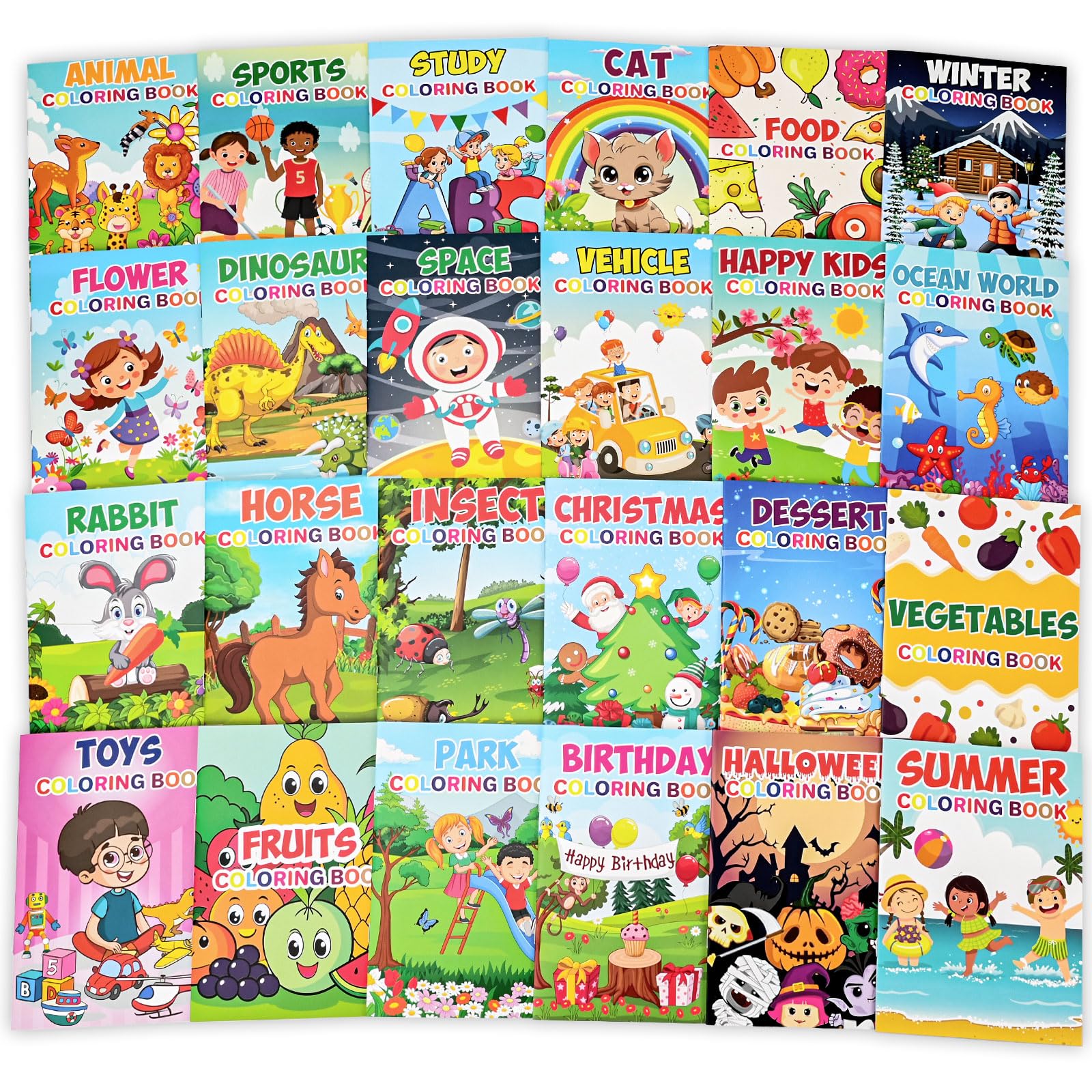 24 Pack Colouring Books for Kids Ages 2-4 4-8 8-12,Small Bulk Colouring Bundle Classroom Rewards, Prizes, PreK Kindergarten,Christmas Birthday Party Favors Gifts Includes Dinosaur Animal