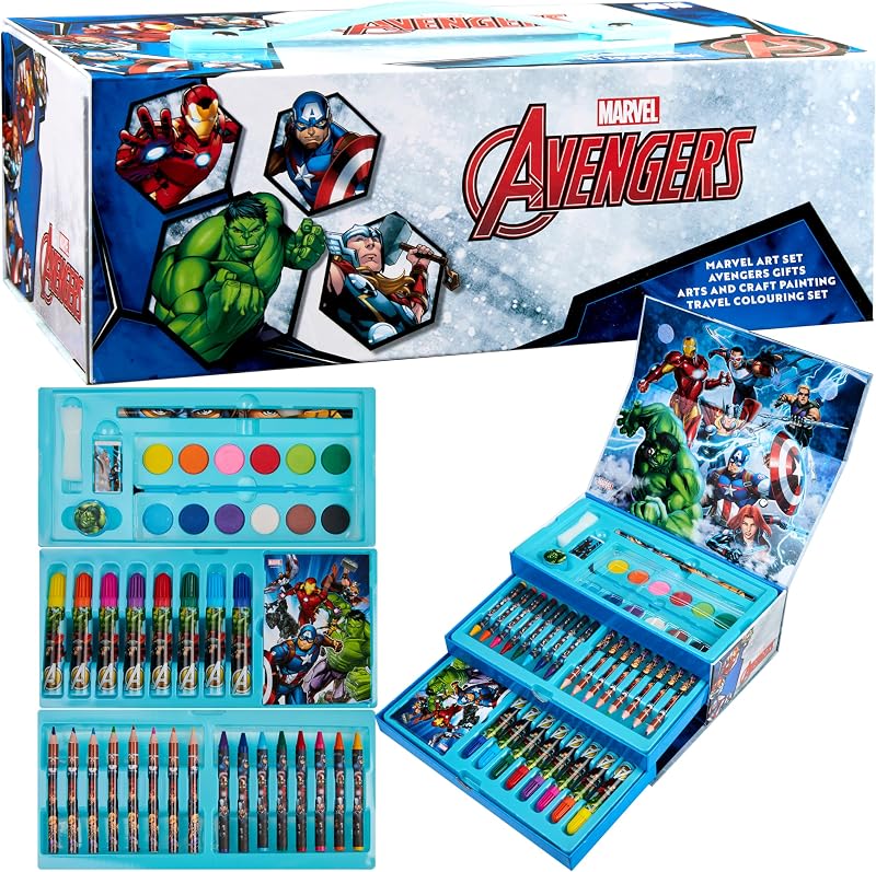Marvel Art Set for Kids Avengers Art Case Crayons Paints Markers Multicolor